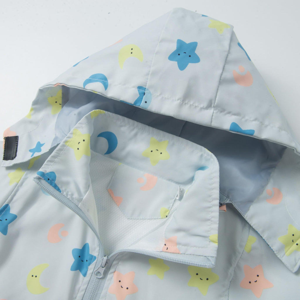 Toddler Girls Rain Jackets Lightweight Waterproof Hooded Baby Raincoats Windbreakers for Kids,Star Moon