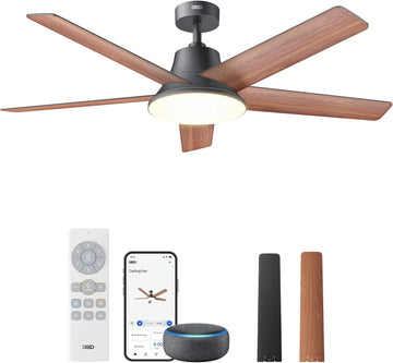 Smart Ceiling Fan with Lights, 52 Inch, 12 Speeds & 3 Fan Modes, Stepless, Dimmable LED Light, Timer
