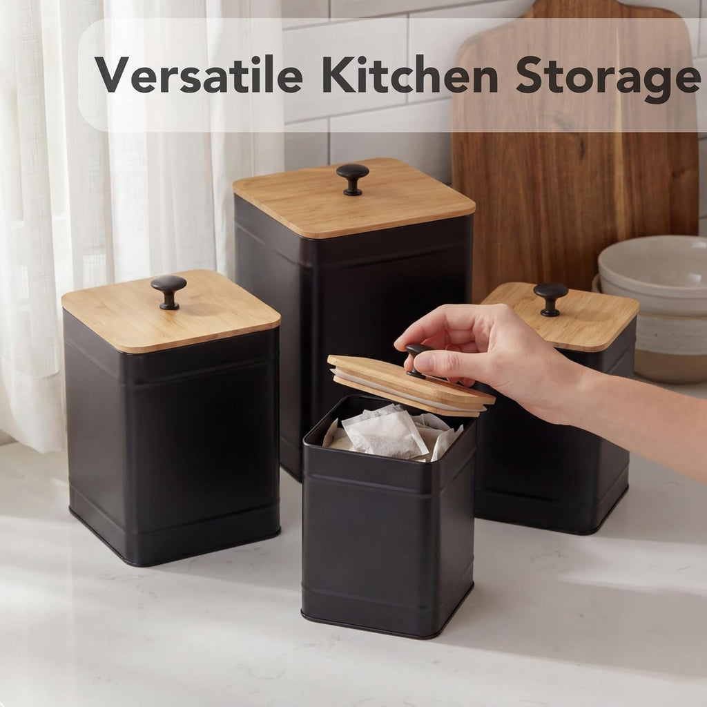 Kitchen Canisters, Airtight Canister Sets Counter, Kitchen Canisters for Countertop, Coffee Tea Sugar Flour - Set of 4