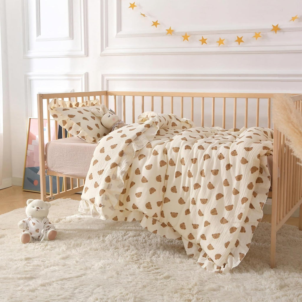 100% Cotton Muslin Crib Comforter/Quilt,Ultra Soft Cozy Reversible Baby Blanket,All Season Toddler Blankets for Boys