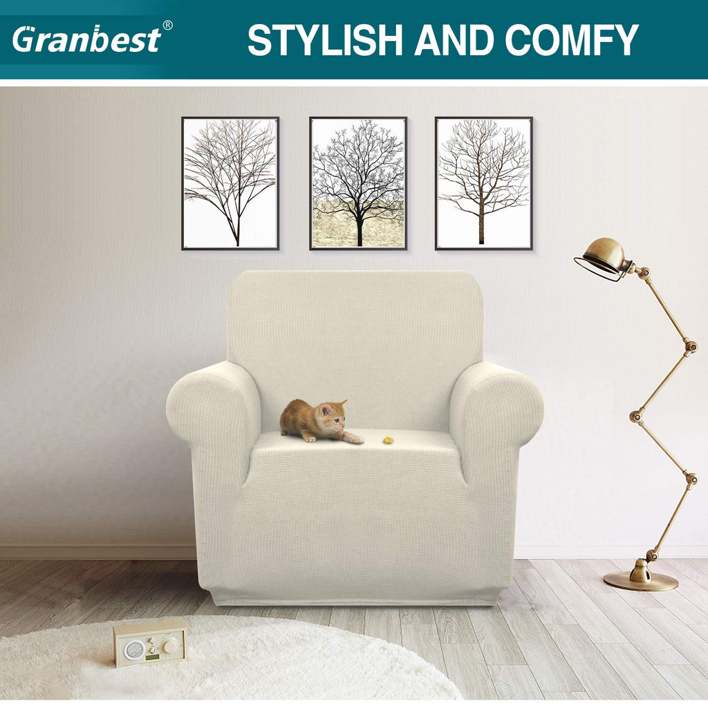 Premium Waterproof Sofa Cover High Stretch Couch Slipcover Super Soft Fabric Couch Cover (Beige, Small)