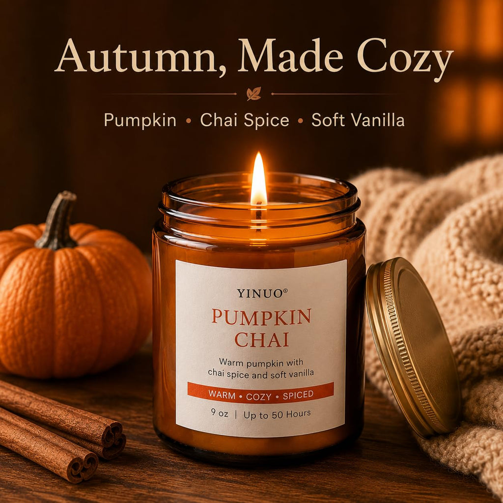 Pumpkin Chai Fall Scented Candle, 9 oz Soy Wax Candle Gift, Autumn Decor