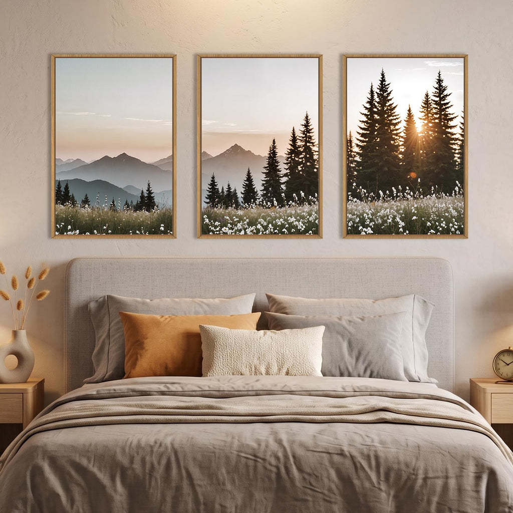Forest Sunlight Landscape Framed Canvas Wall Art Set-24"x36"x3