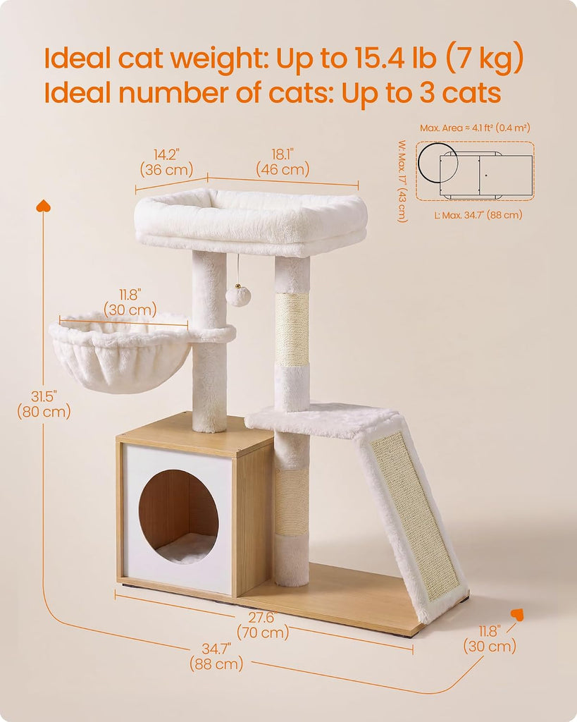 Cat Tree, 3-Tier Cat Tower with Scratching Post and Wood Condo