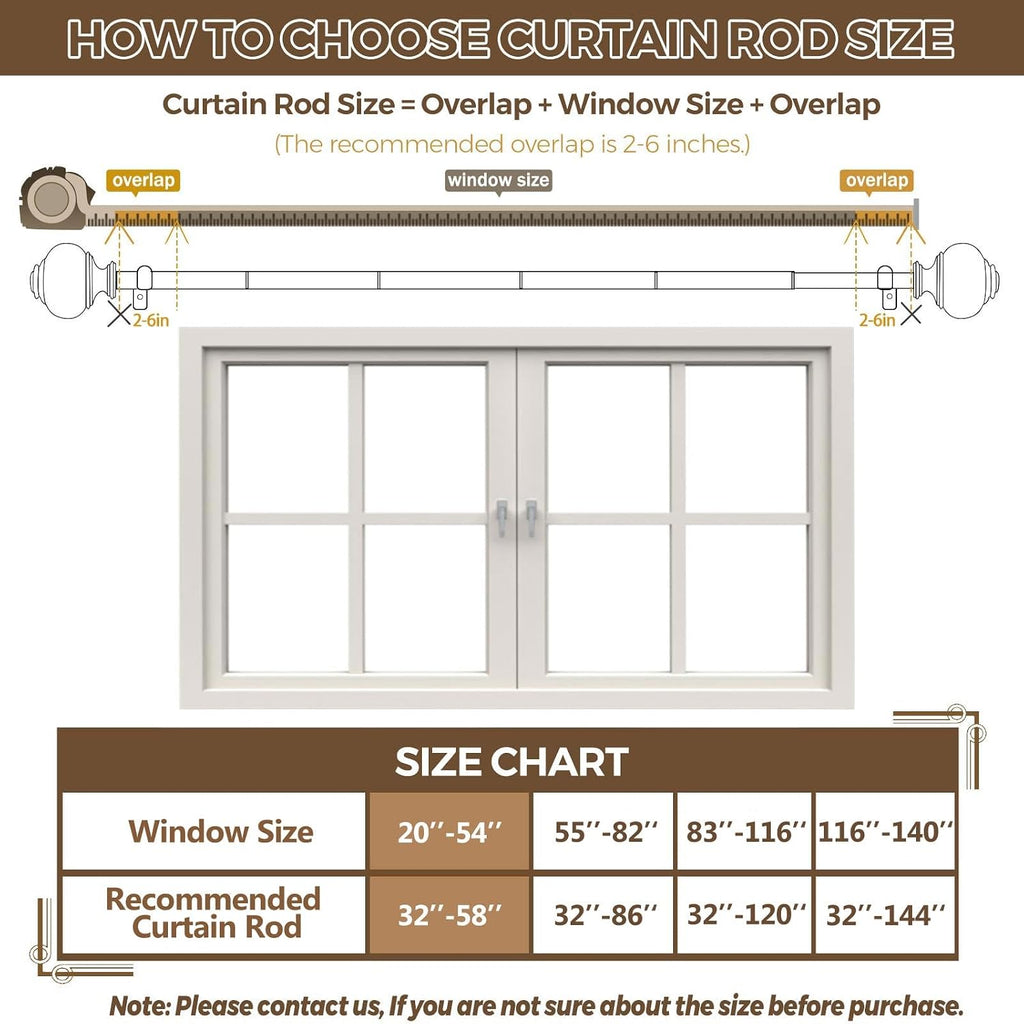 Curtain Rods 32 to 58 Inches (2.6-4.8ft), 7/8 Inch Telescoping Splicing Drapery Rods for Windows 20 to 54 Inch