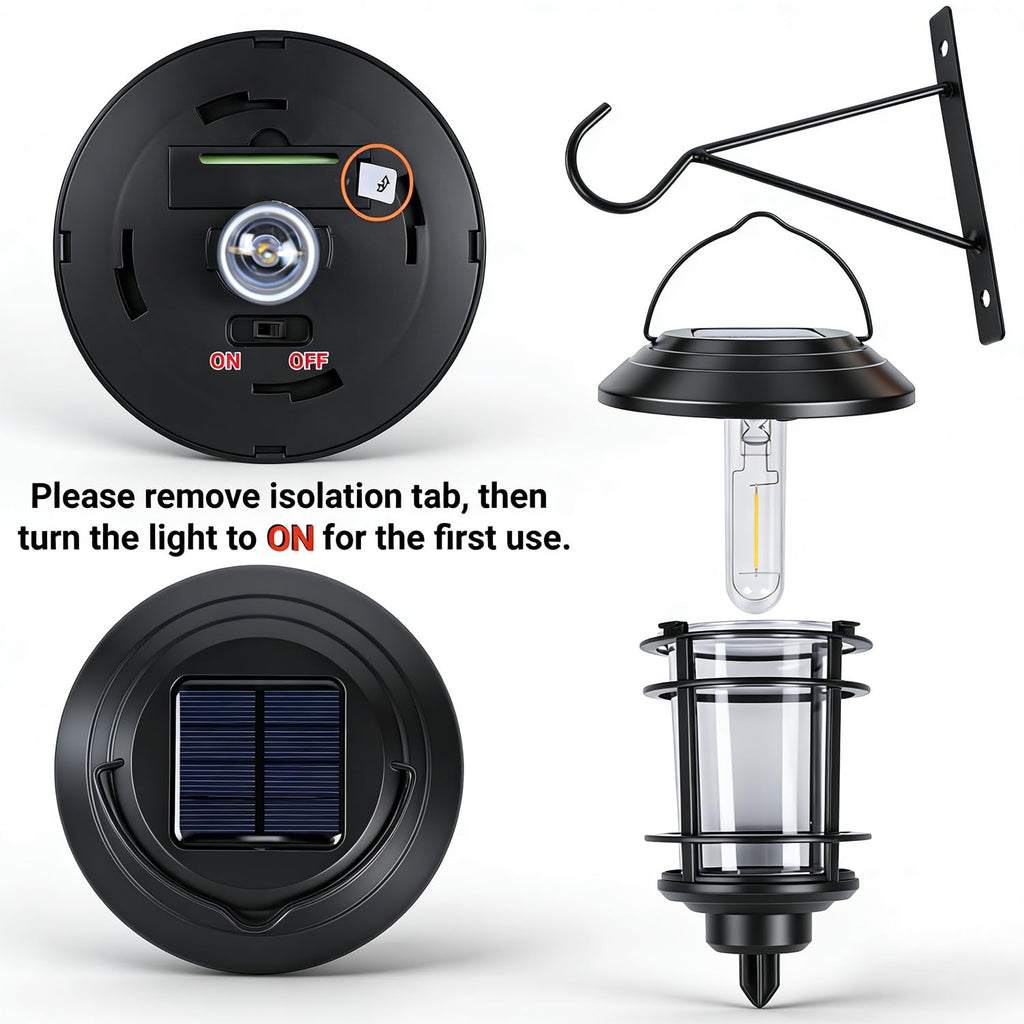 4 Pack Solar Lanterns Outdoor, Hanging Lantern Solar Garden Lights with Edison Bulb, Wall Mounted LED Light Auto