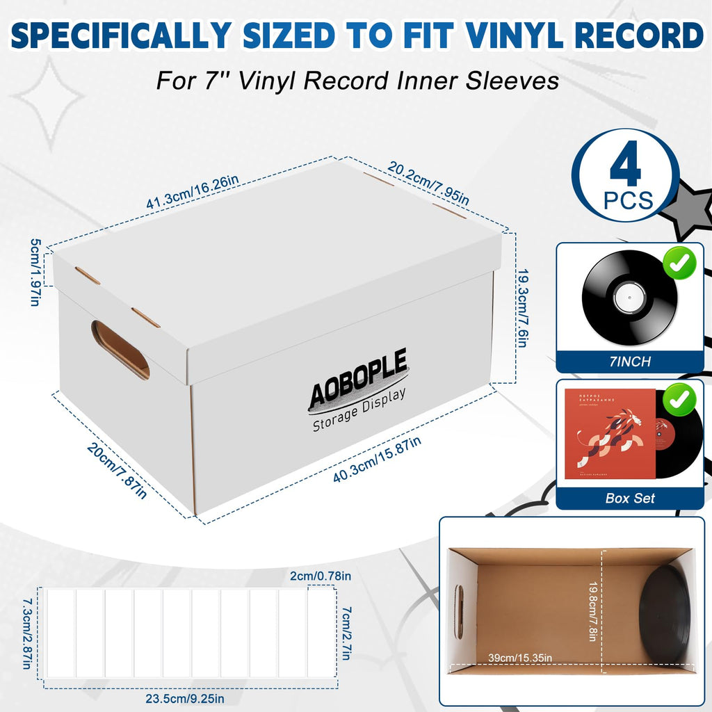 4 Pack 7-Inch Vinyl Record Storage Box, Cardboard 45 Record Storage