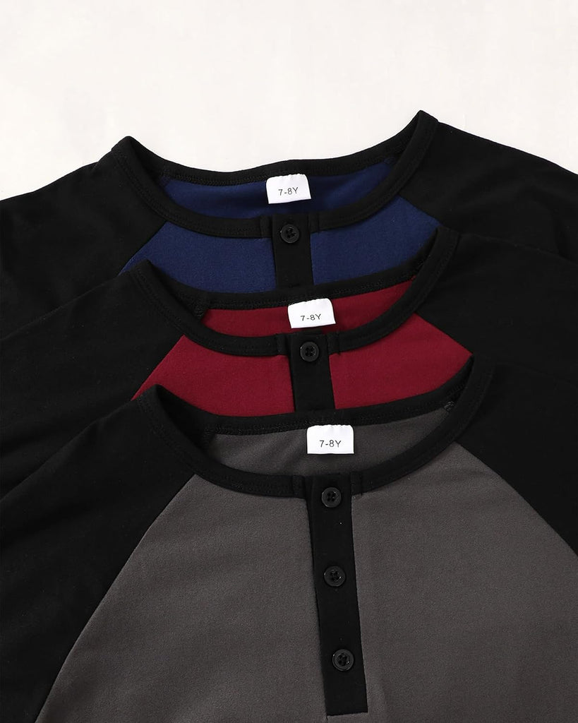 Pack Boys Long Sleeve Shirts, Color Block Henley