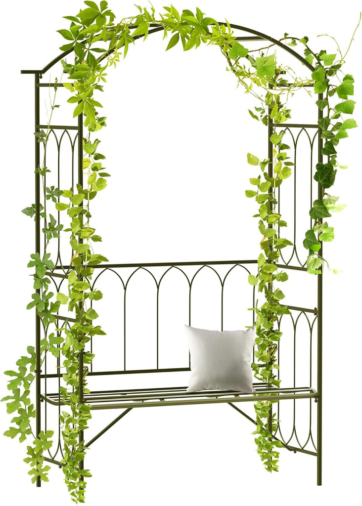 Metal Trellis Arbor Arch with Garden Bench Steel 484 lbs. Black | Climbing Plants, Grow Grapes & Vines, Patio Decor