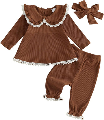 Baby Girl Clothes Toddler Fall Winter Outfit Ribbed Sweatshirt Top Pant Set