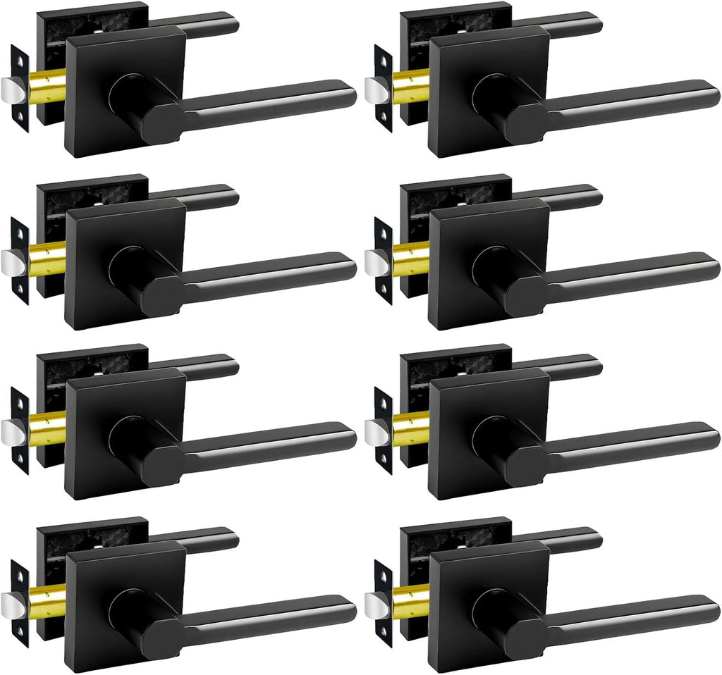 Passage Door Levers, 8 Pack Black Heavy-Duty Interior Door Handles, Square Non-Locking Door Locksets for Closets
