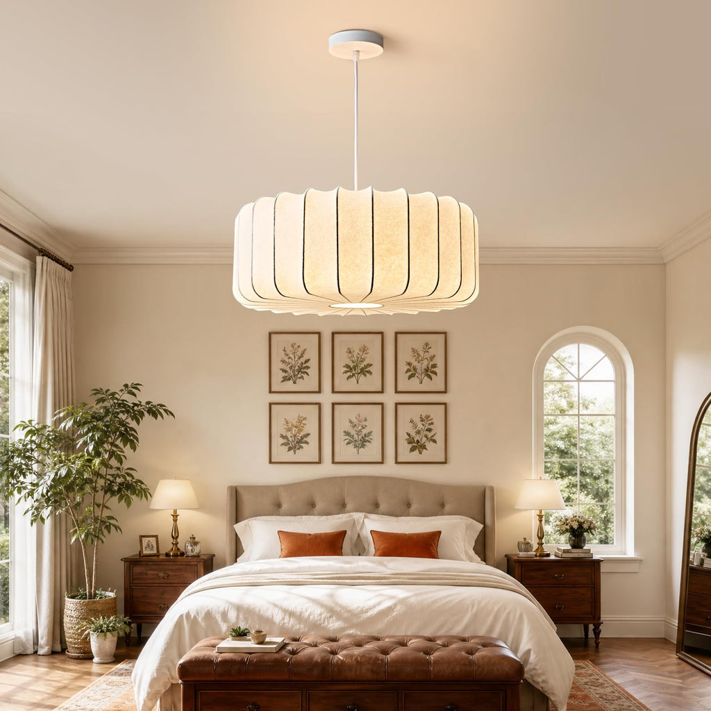 20 inch Lantern Pendant Light Wabi Sabi 3 Color Adjustable Ceiling Hanging Lamp Chandelier with White Imitation Silk