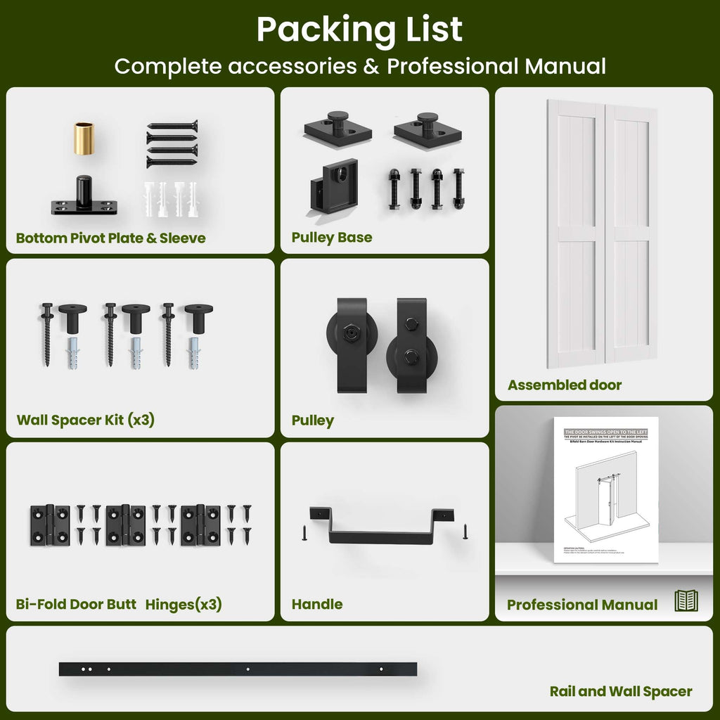 Bifold Barn Door 28'' x 84'', Bi-Fold Sliding Closet Doors