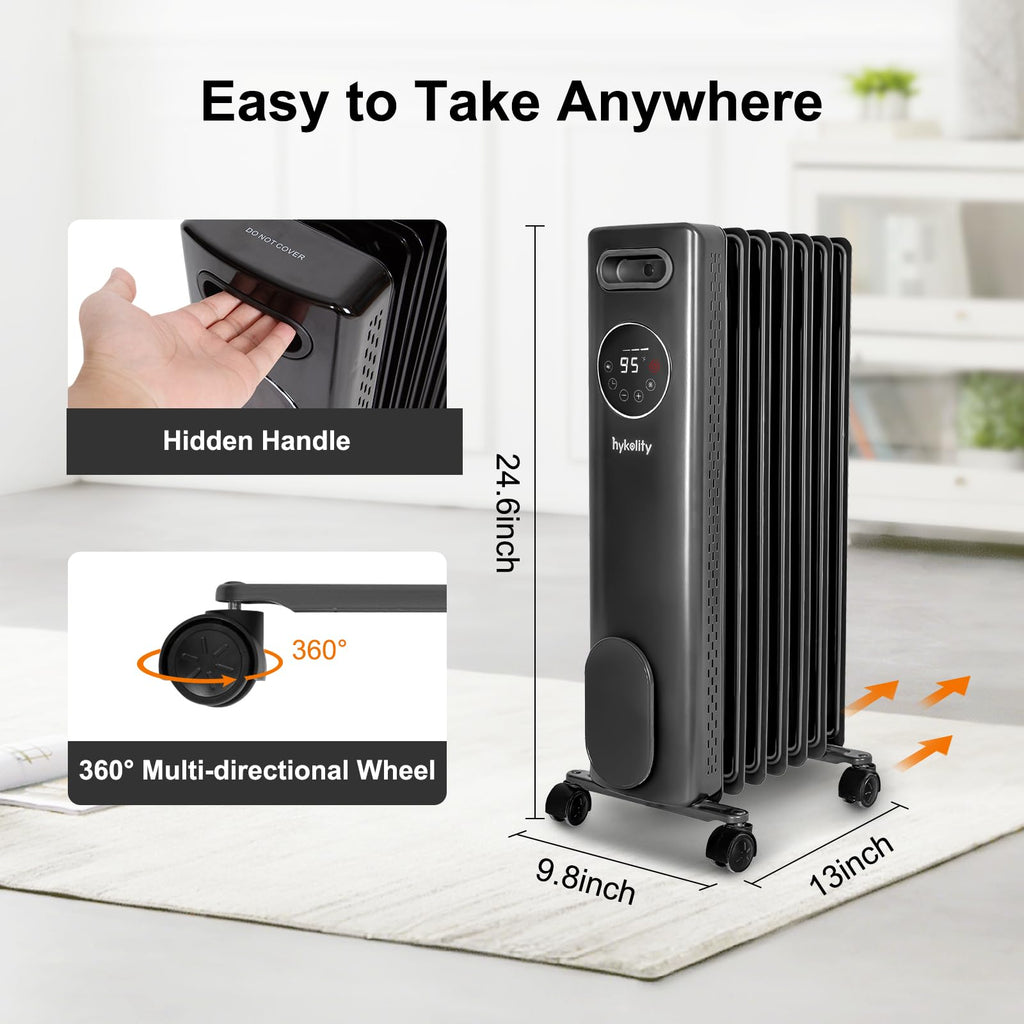 7fins Oil Filled Radiator Heater with Remote &24H ON OFF Timer, 4 Mode Electric Radiant Heater,Child Lock,Overheat &