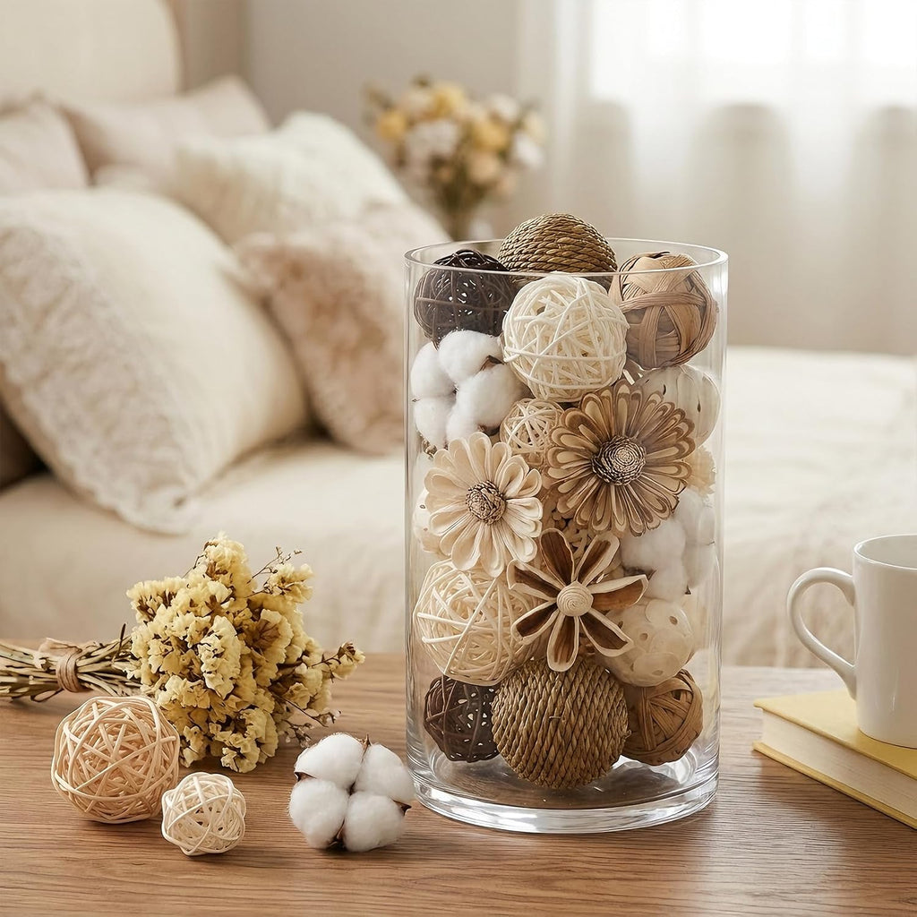 Decorative Ball Filler Natural Bowl Filler Woven Rattan Balls Bowl Centerpiece Balls for Vase Potpourri - Set of 18