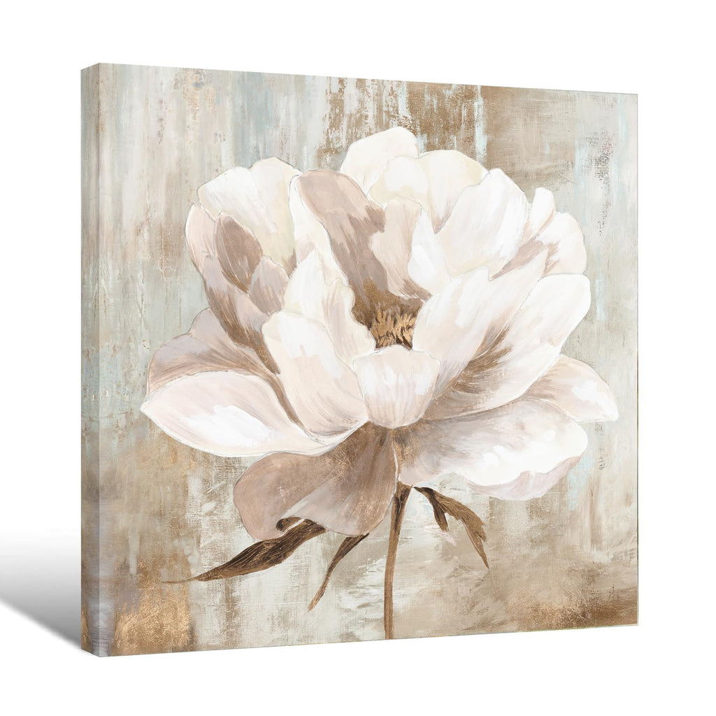 Beige Floral Canvas Wall Art Cream White Peony Flower Pictures Modern Botanic Blooming Canvas Print Living room Above