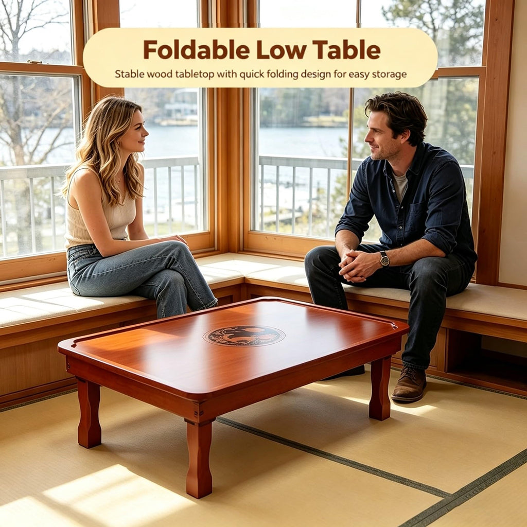 Folding Coffee Table Japanese Floor Wood Low Dining Table Red Brown