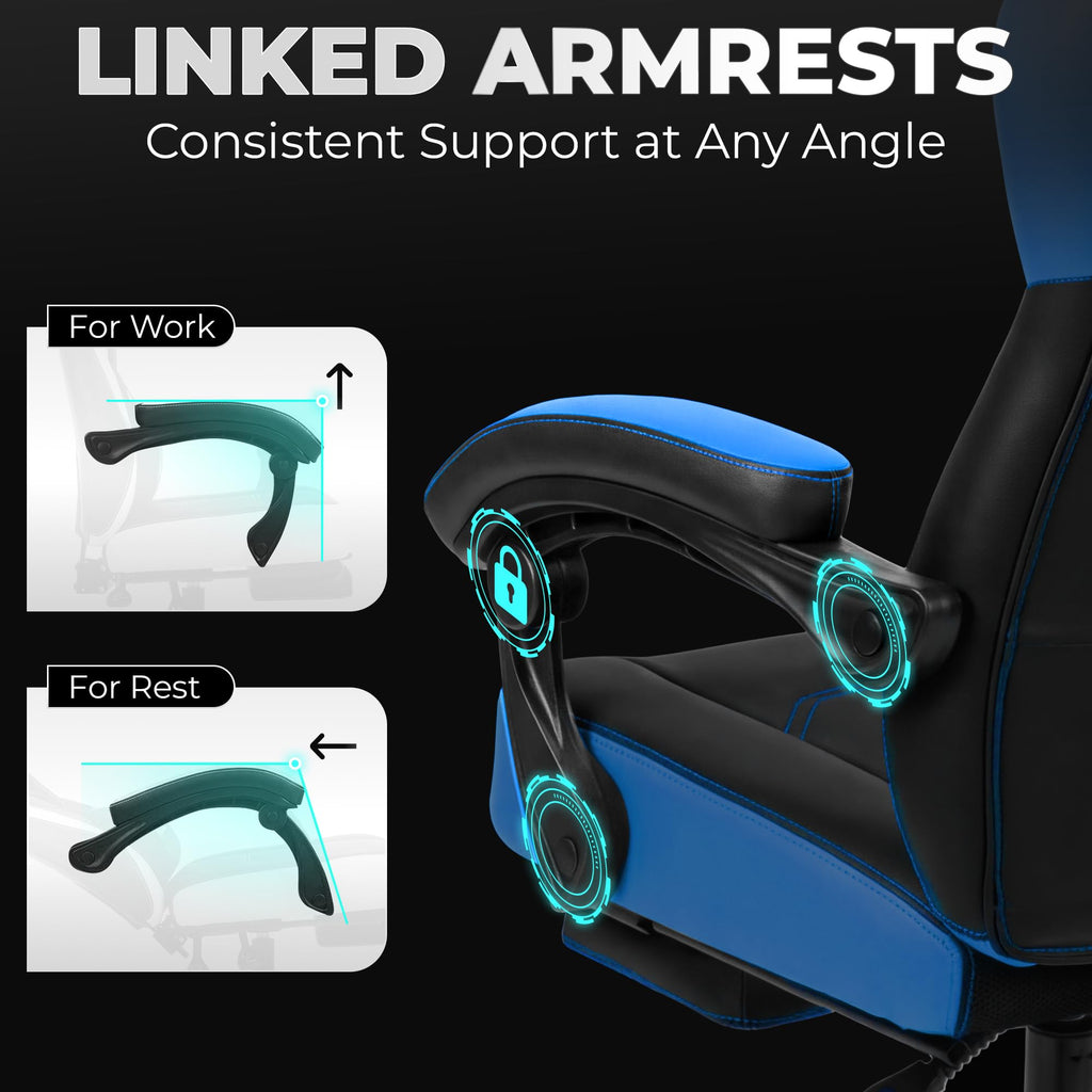 Big & Tall Gaming Chair with Footrest, Lumbar Support, Blue