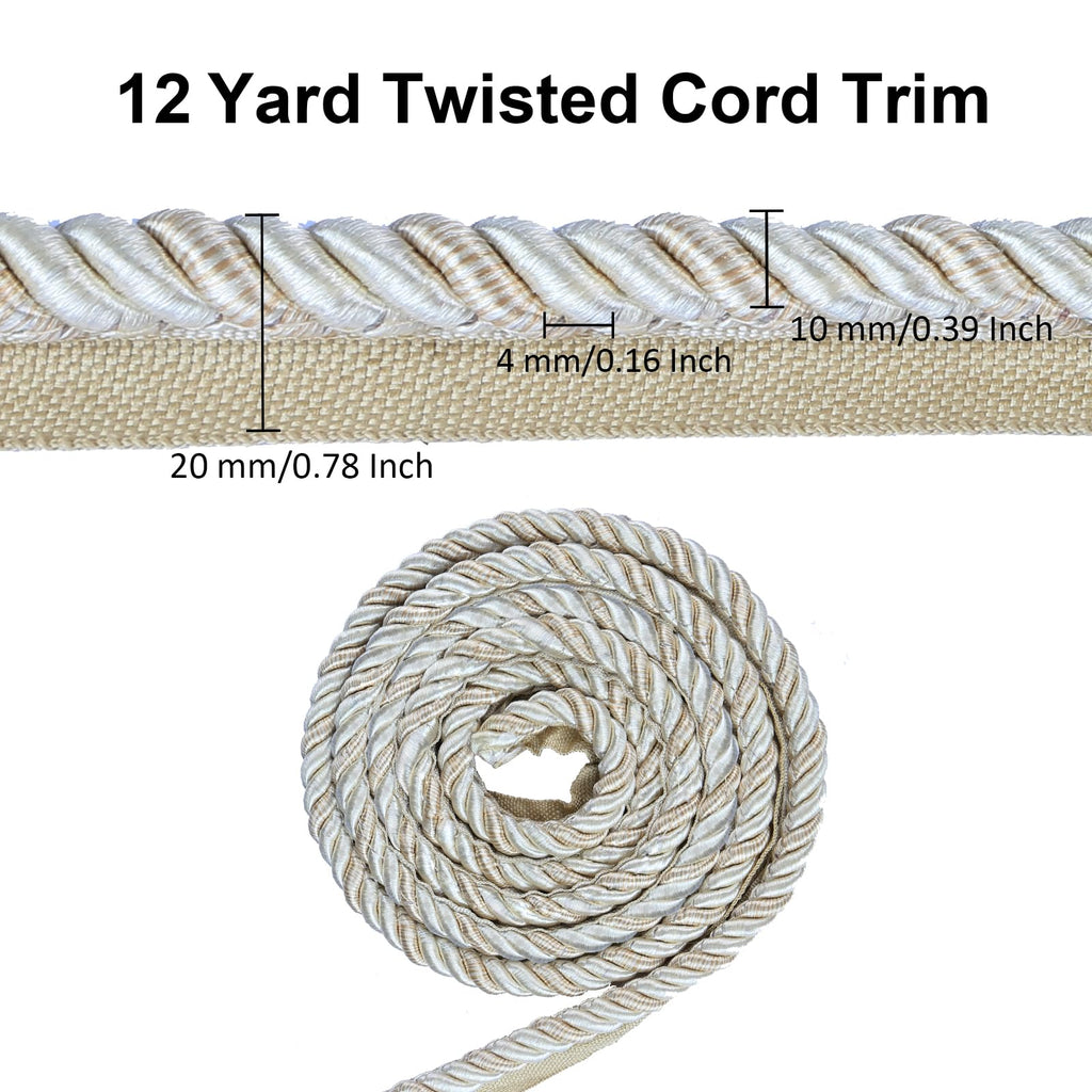 3/8" Nylon Twisted Lip Cord Trim,Mix Beige - 12 Yard