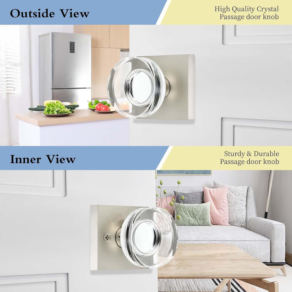 Crystal Door Knobs Interior, Passage Hall Closet Door Knobs, Satin Nickel