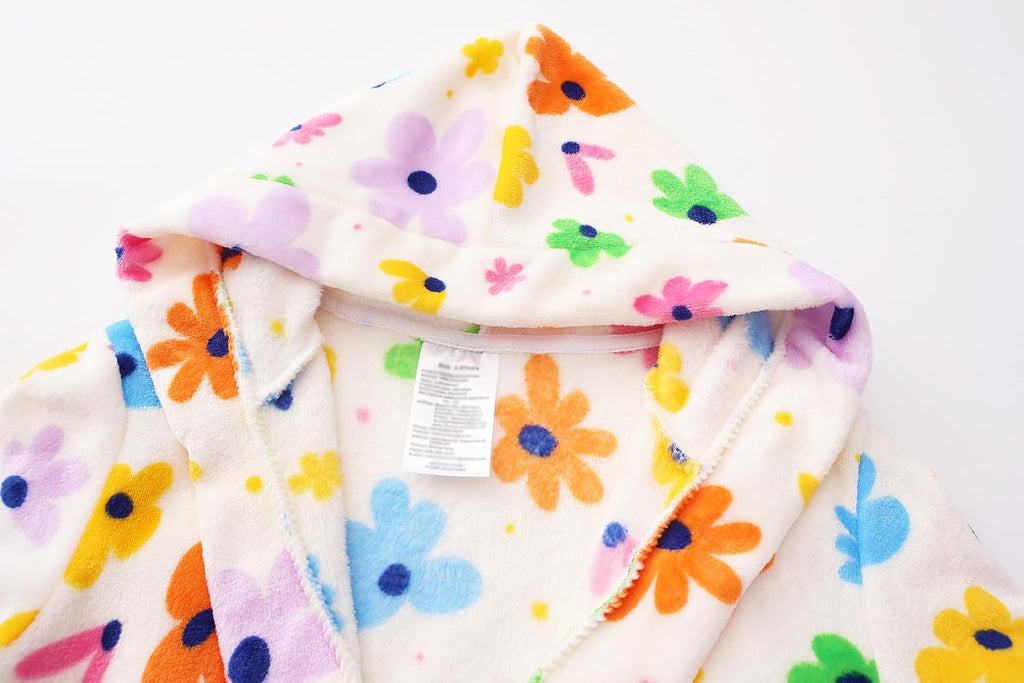 Kids Toddler Boys Girls Fleece Robe Soft Hooded Bathrobe Pajamas Sleepwear