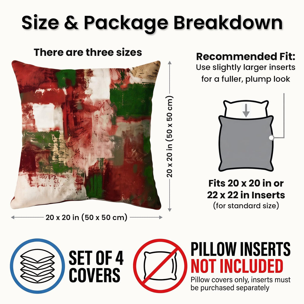 Abstract Christmas Throw Pillow Covers 20x20 Set of 4, Red & Green