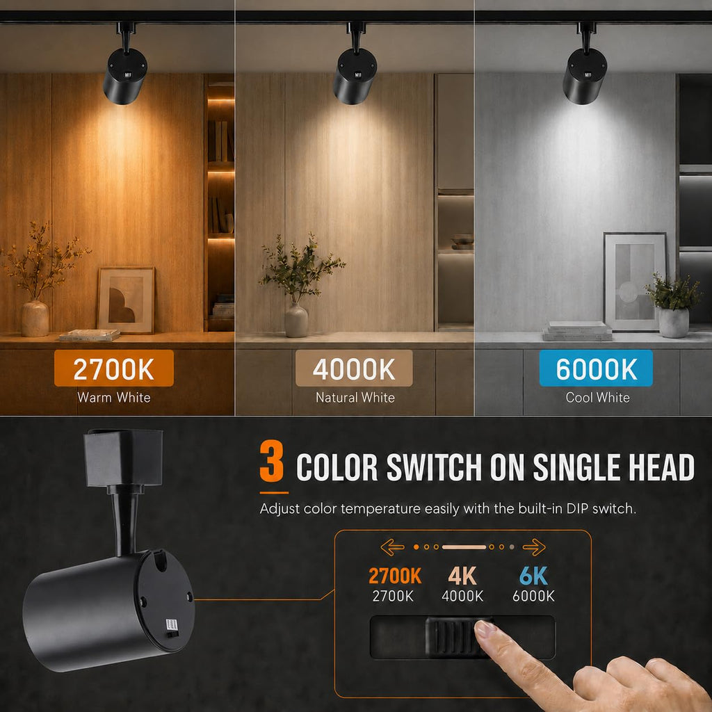 LED Track Lighting Kit with 9.8 FT H Type Track Rails, 10W 800LM Dimmable 3CCT Track Heads