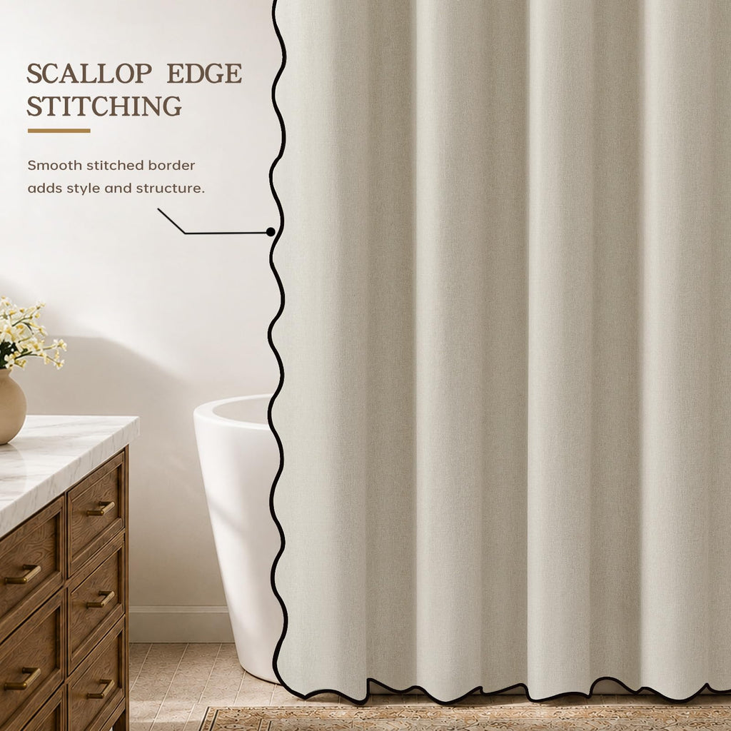 No Hook Scalloped Natural Linen Waterproof 60x75