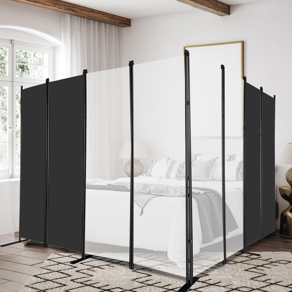 8-Panel Black Room Divider 6ft Tall Indoor Folding Privacy Screen