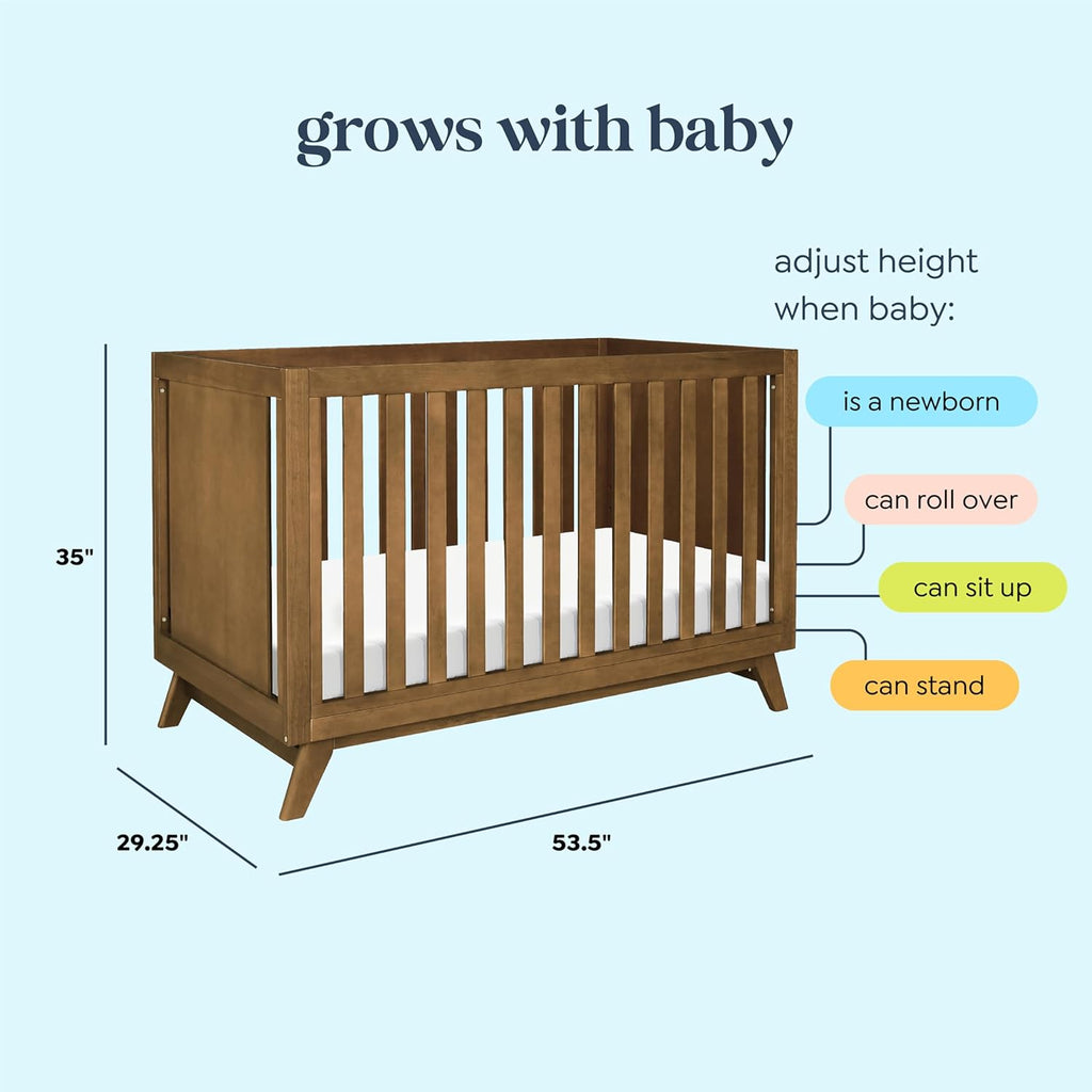 Otto 3-in-1 Convertible Crib in Walnut, Greenguard Gold Certified | Converts to Toddler Bed & Daybed, 4 Adjustable
