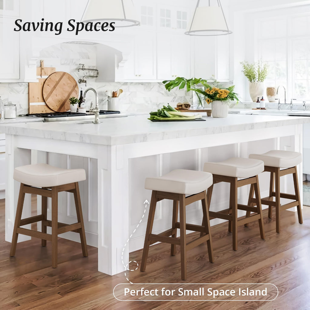 Bar Stools Set of 3, Barstools with Sturdy Wood Legs, Saddle Seat Counter Height Bar Stools Counter, Bar, Dining, 24
