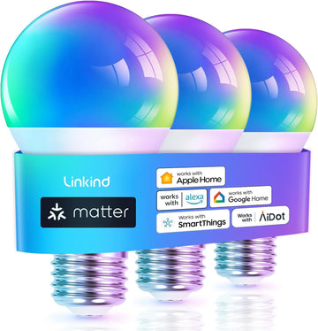 Matter Smart Light Bulb, Smart Bulbs Work with Apple Home, Siri, Alexa, Google Home, SmartThings, Color Changing