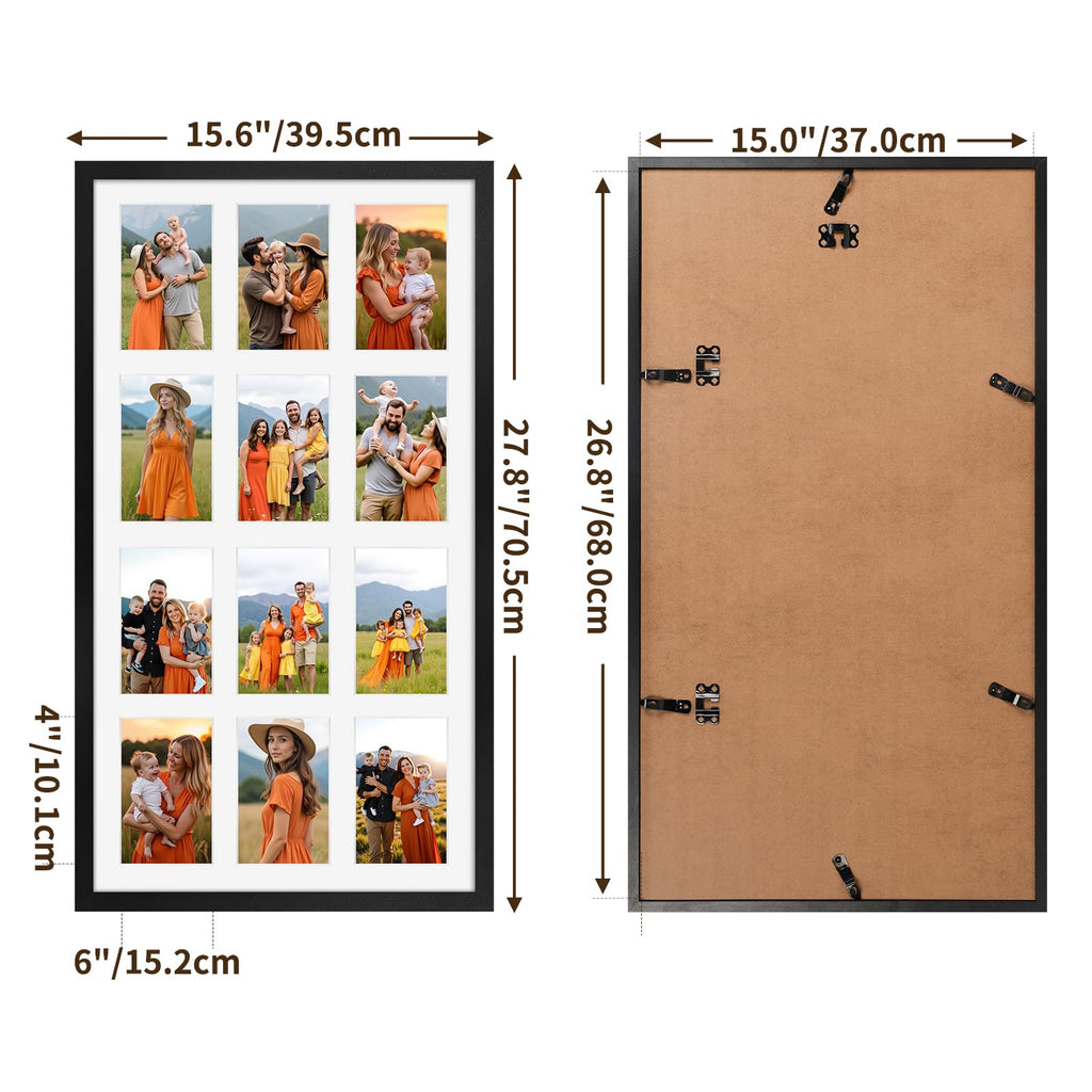 12 Opening Collage Picture Frame 4x6, Black Photo Frame Collage Display Multiple 4 by 6 inch Photos with Mat for Wall