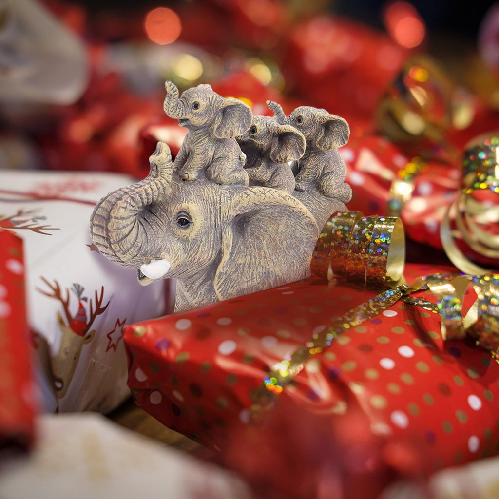 Elephant with Three Calves Statue Good Luck Decor Gift for Women