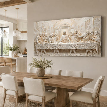 The Last Supper Boho Illustration Canvas Wall Art, relaxed and welcoming Jesus and Apostles Scene, Gallery Wrapped