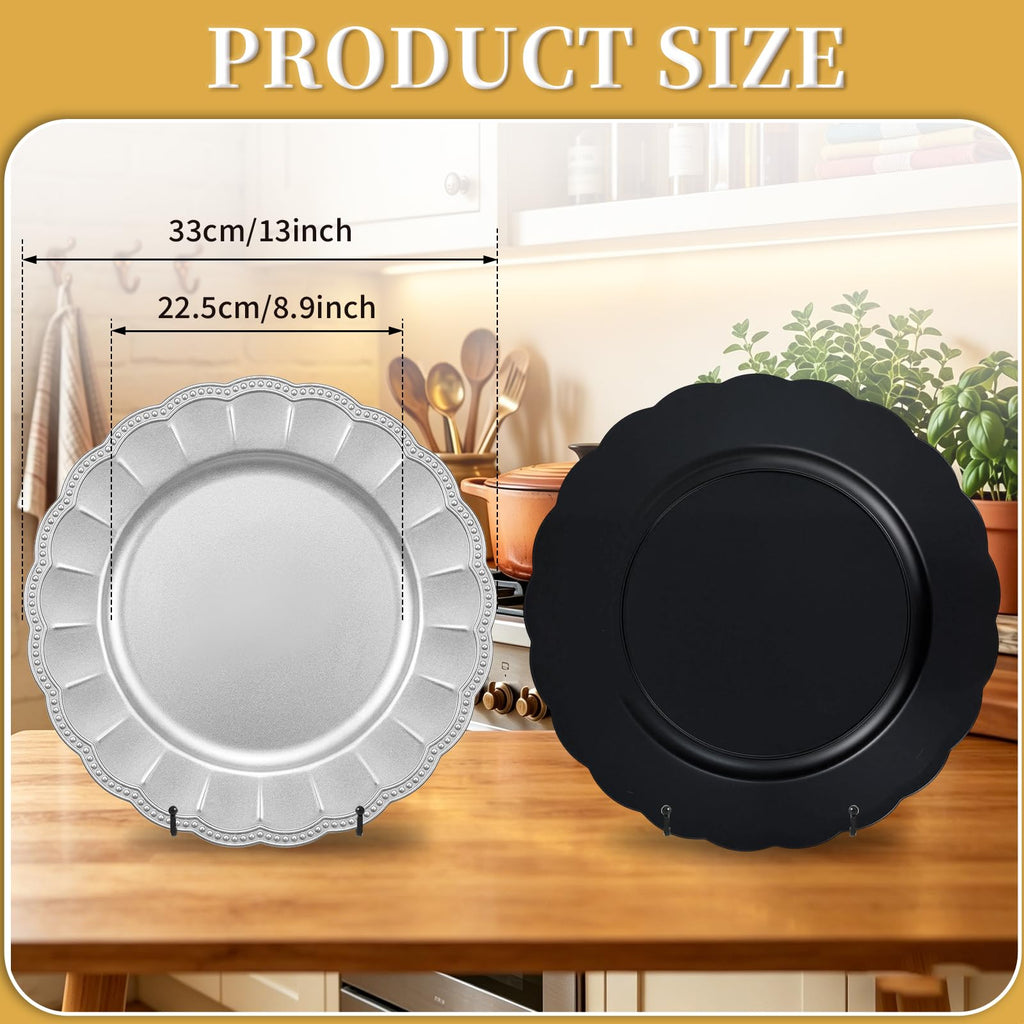 100 Pcs 13" Silver Charger Plates Bulk, Charger Plates with Beaded Sunflower Rim, Elegant Silver Chargers for Dinner