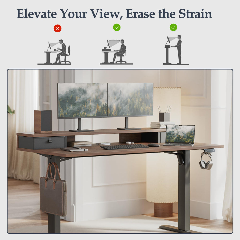 48 x23 Inch Electric Standing Desk with Drawers, Adjustable Height Small Sit Stand Desk, Compact Computer