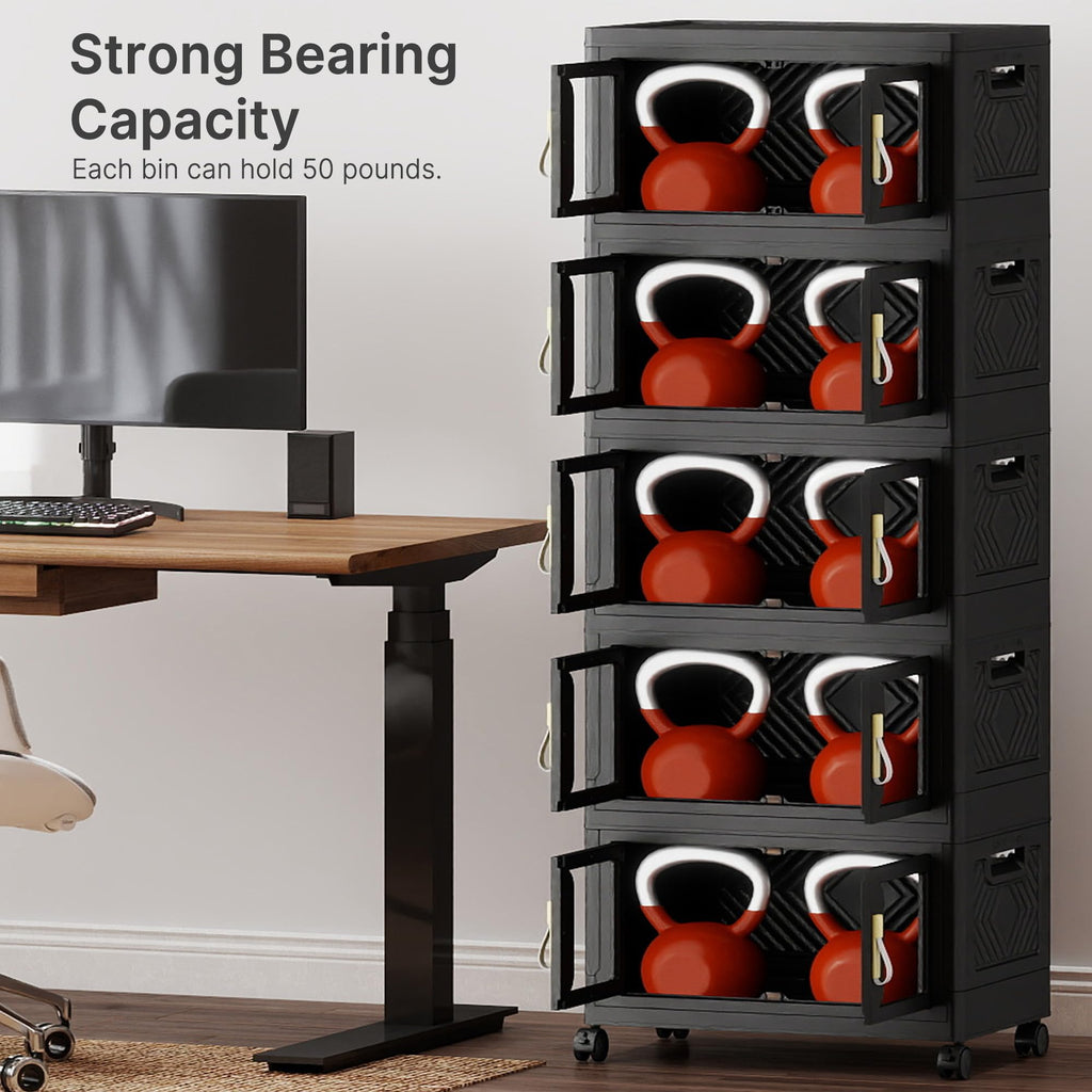 Stackable Storage Bins with Lids, Clear Doors, Large Storage Cabinet Foldable Collapsible Closet Organizers Dorm