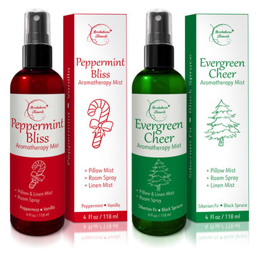 Holiday Aromatherapy Mist 2-Pack - Evergreen Cheer & Peppermint Bliss | Natural Air Freshener & Linen Mist | Perfect