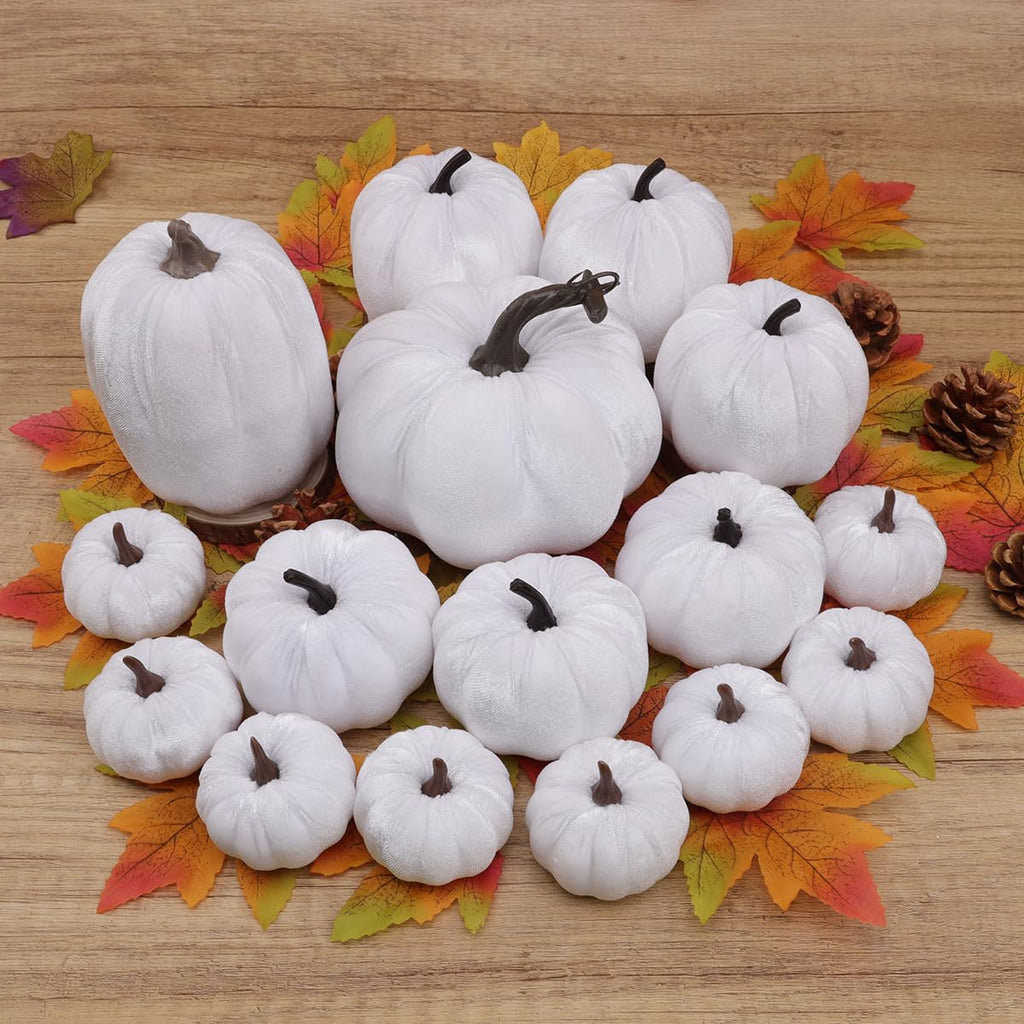 16 Pcs Artificial Velvet Pumpkin Decor Fall Thanksgiving Pumpkins
