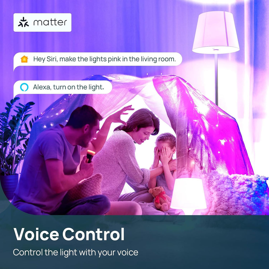 Matter Smart Light Bulb, WiFi Smart Bulbs, Work with Apple Home, Siri, Alexa, Google, SmartThings, , RGBTW Color