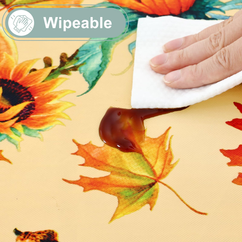 Rectangle Waterproof Vinyl Table Cloth, Wipeable Tablecloth with Flannel Backing, Plastic Table Cover for Fall