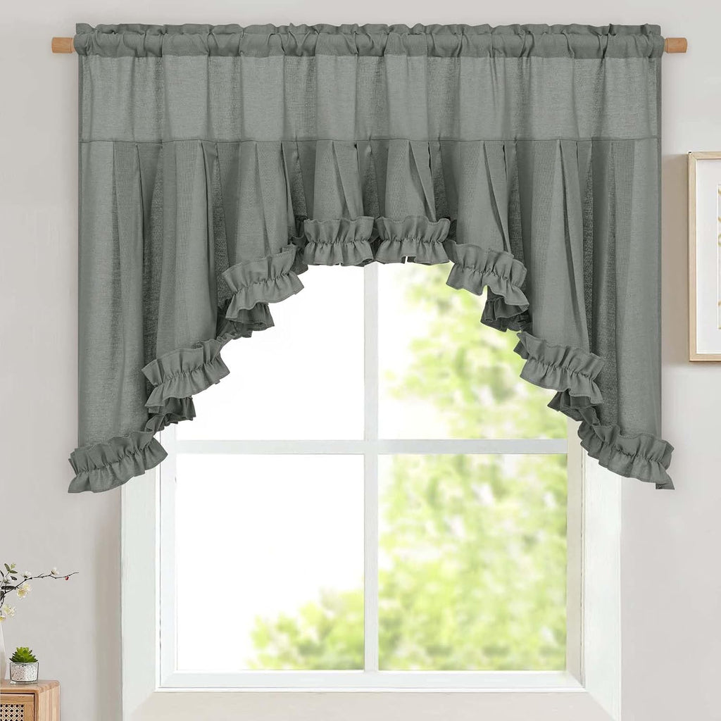 Grey linen ruffle swag valance 60W x 36L - Casa Home Living