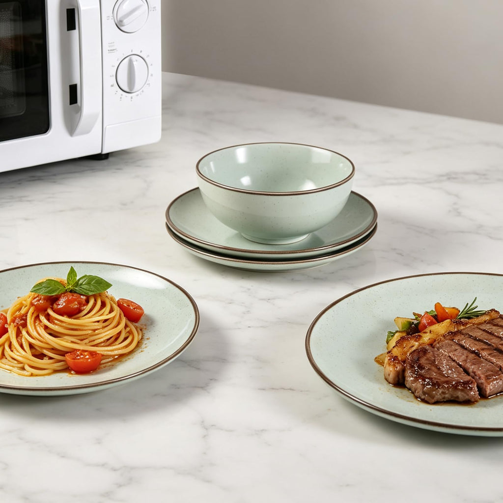 Plates and Bowls Sets, 12 Pieces Modern Style Porcelain Dinnerware Set for 4 Kitchen Dinner Set Ceramic Lightweight