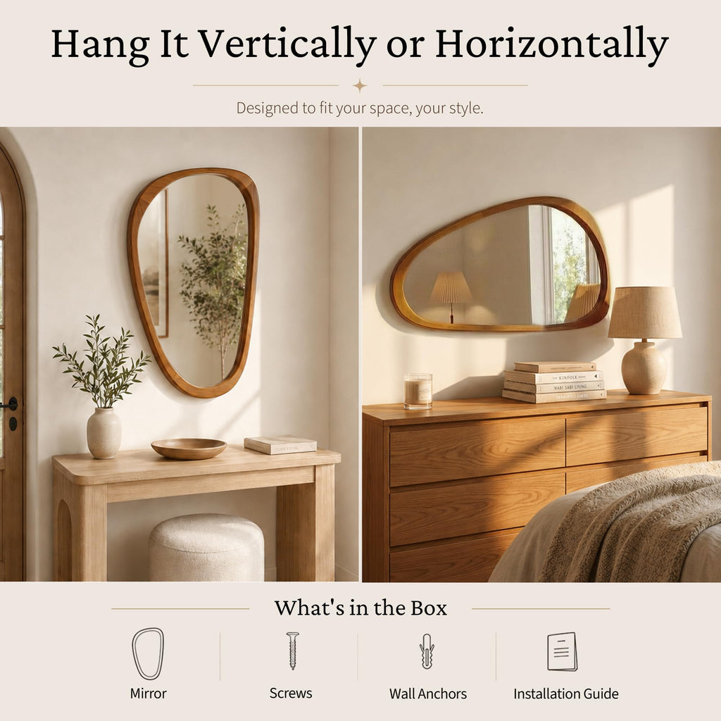 20x30 Inch Warm Walnut Asymmetrical Wood Wall Mirror