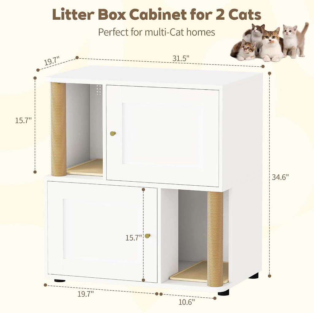 Double Cat Litter Box Enclosure, Litter Box Cabinet for 2 Cats, Hidden Cat Litter Box Furniture, Dog-Proof Litter Box
