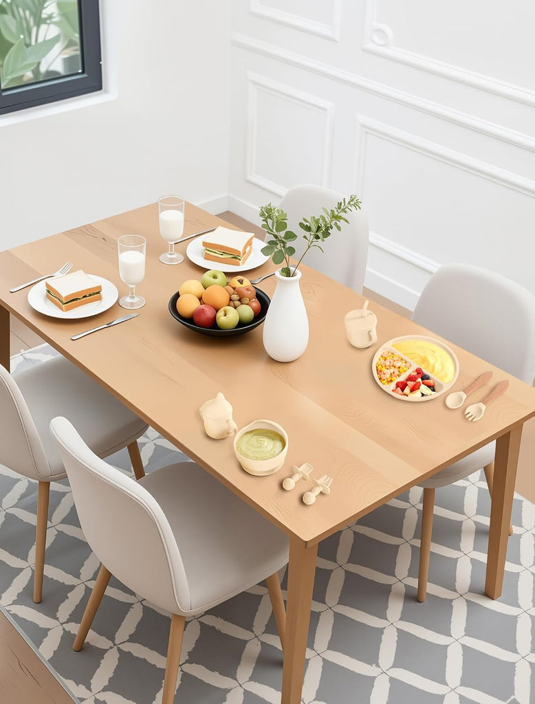 Feeding Set 9 Pcs, Spill-Proof Suction Plate, Bowl, Bib, Silicone spoon&forks, Wooden Spoons&forks, Training cup