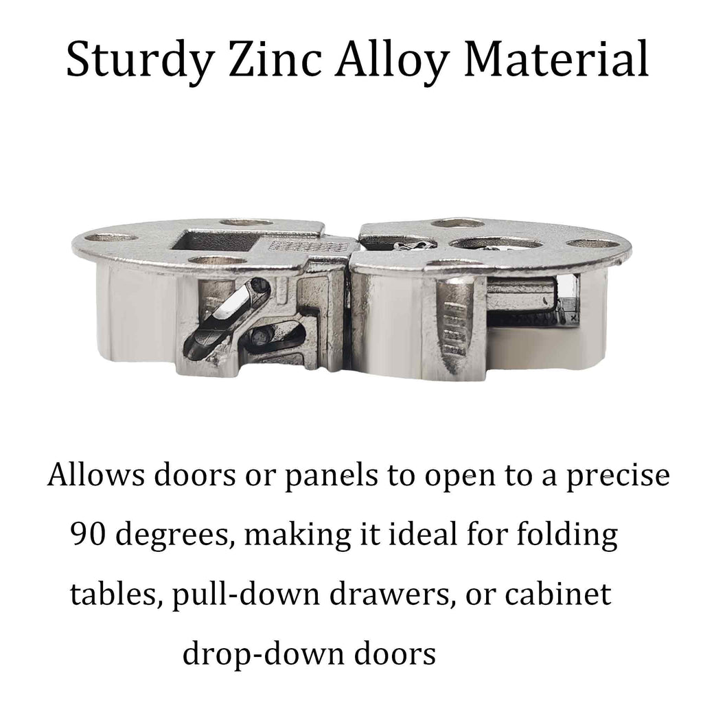 2Pcs 90 Degree Adjustable Page Turning Axis Concealed Cabinet Door Hinge, Zinc Alloy Drop Down Flush Hinge for