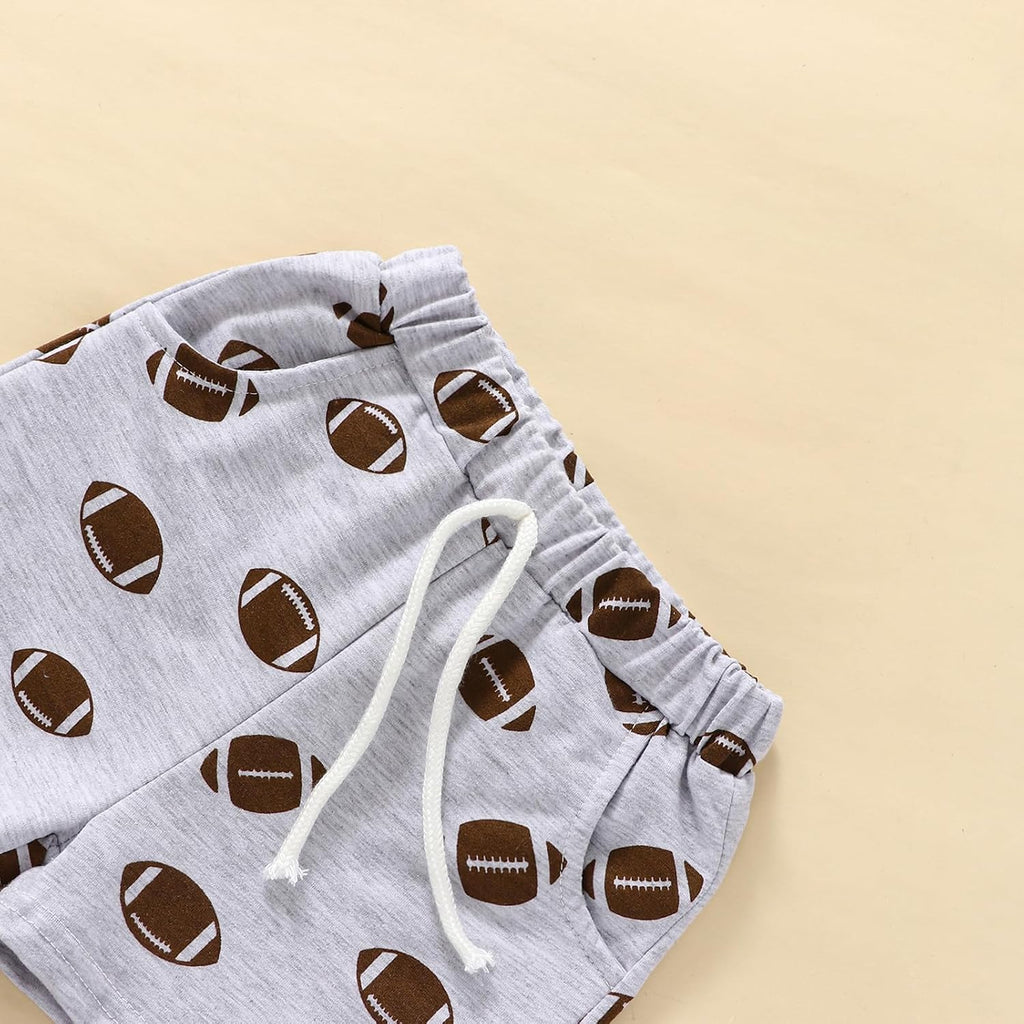 Toddler Football Game Day Outfit Baby Boy Girl Rugby Print Short Sleeve Tshirt Shorts Infant Summer Clothes Set