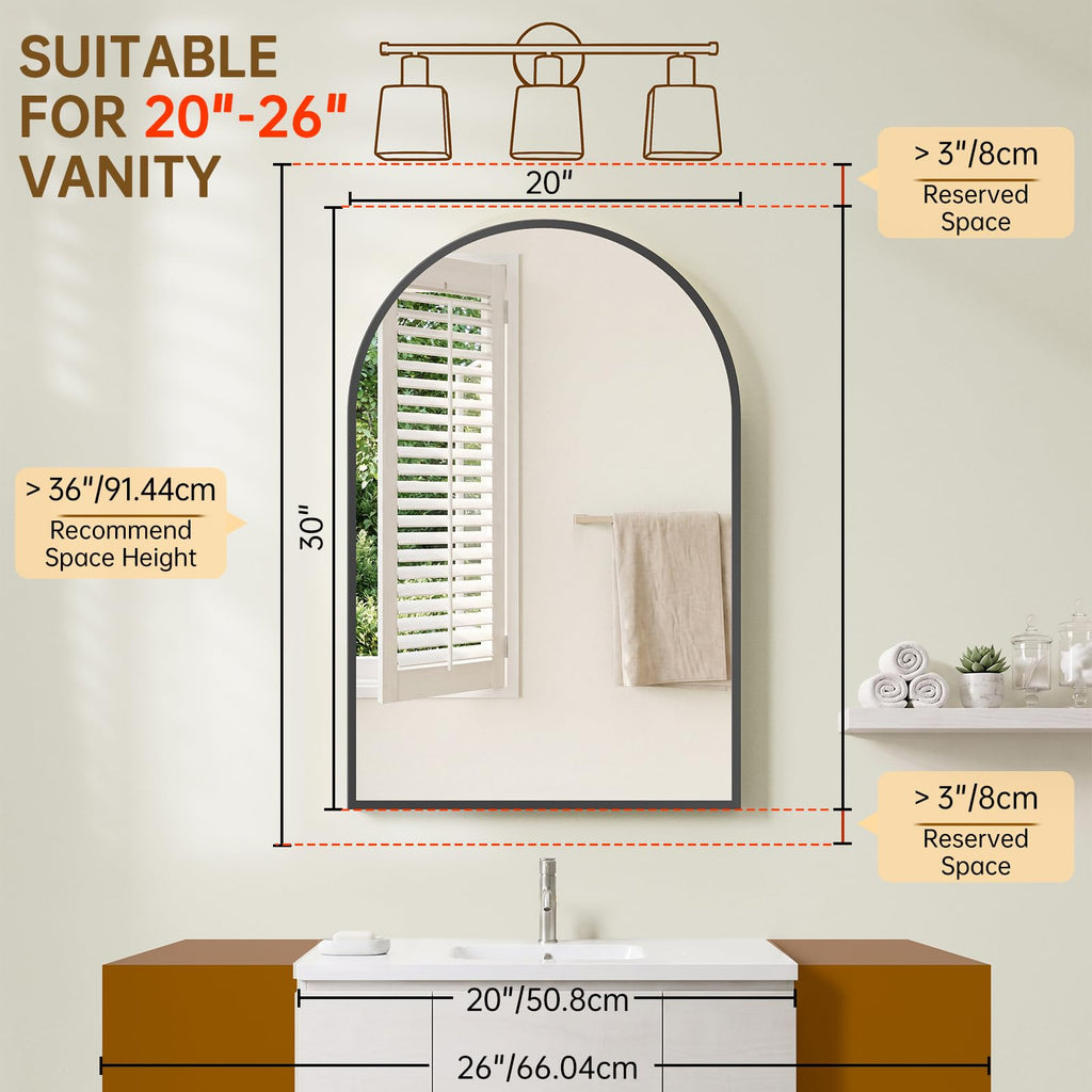 Arched Recessed Medicine Cabinet with Mirror, Bathroom Mirror Storage, Black